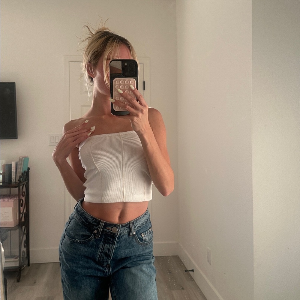 White Strapless Top
